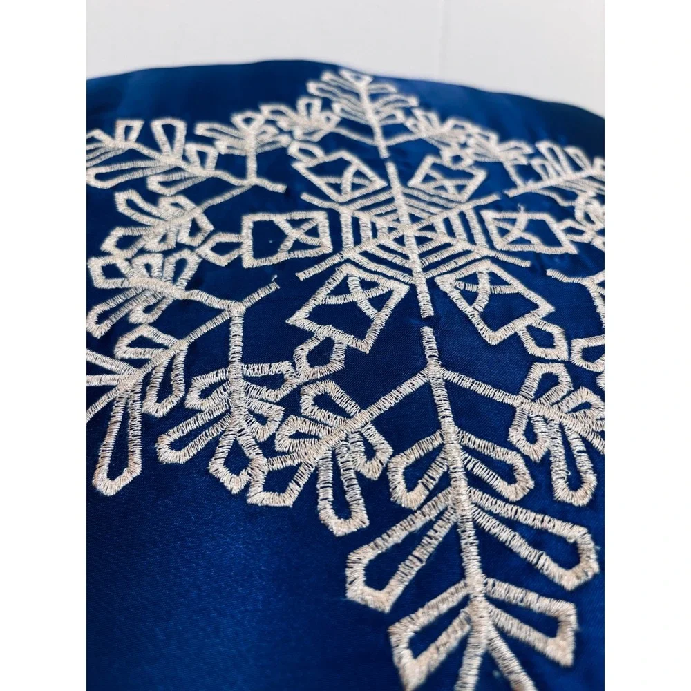Snowflake Satin Pillow Embroidered Winter Holiday Decorative Accent 14x14 Blue‎